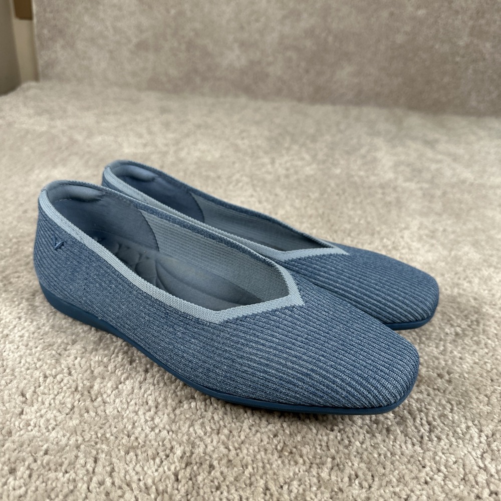 VIVAIA Margot Square-Toe V-Cut Knitted Flats Shoes Denim Blue Size 41.5